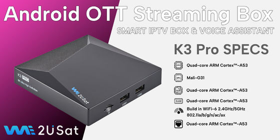 Android IPTV Box 4K HD 2.4G/5G WIFI BT5.0 2G Ram 8G We2u K3 Pro